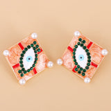 Green Cubic Zirconia & Pearl Eye Stud Earrings