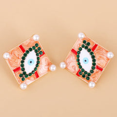 Green Cubic Zirconia & Pearl Eye Stud Earrings