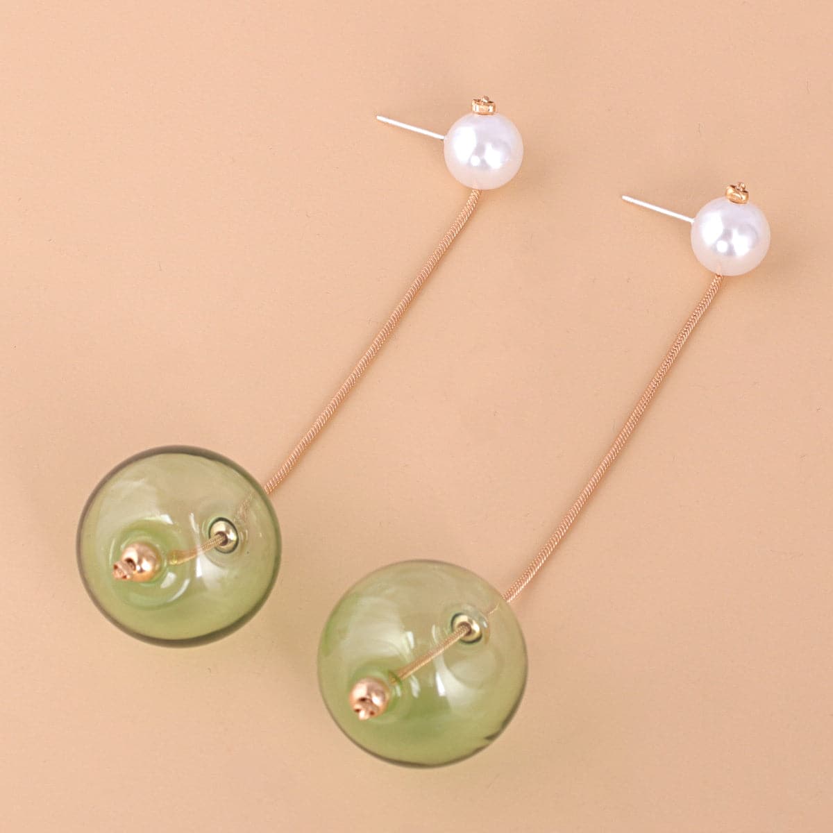 Green Glass & Pearl 18K Gold-Plated Drop Earrings
