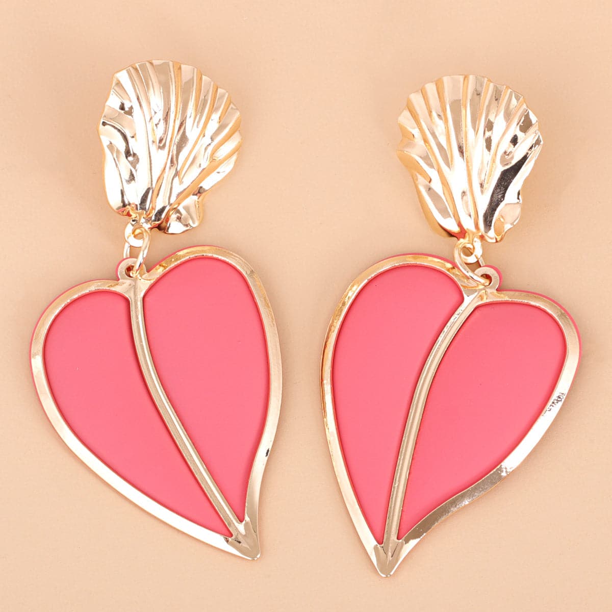 Pink Enamel & 18K Gold-Plated Heart Drop Earrings