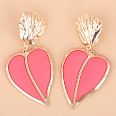 Pink Enamel & 18K Gold-Plated Heart Drop Earrings