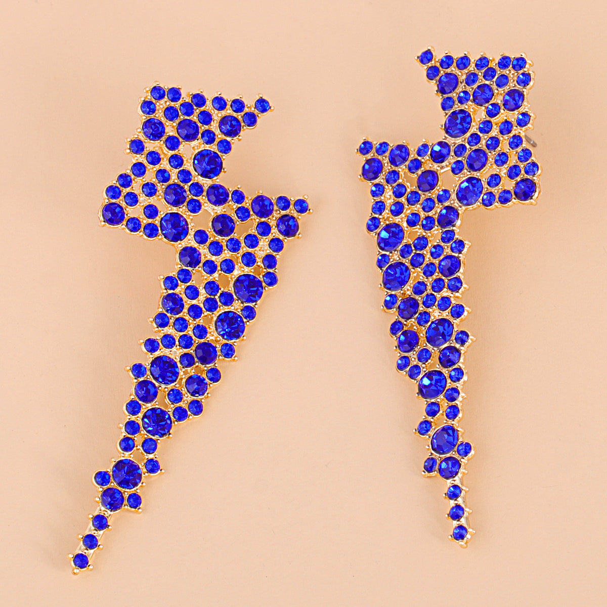 Blue Cubic Zirconia and 18K Gold-Plated Lightning Stud Earrings, gold stud earrings for women, front view