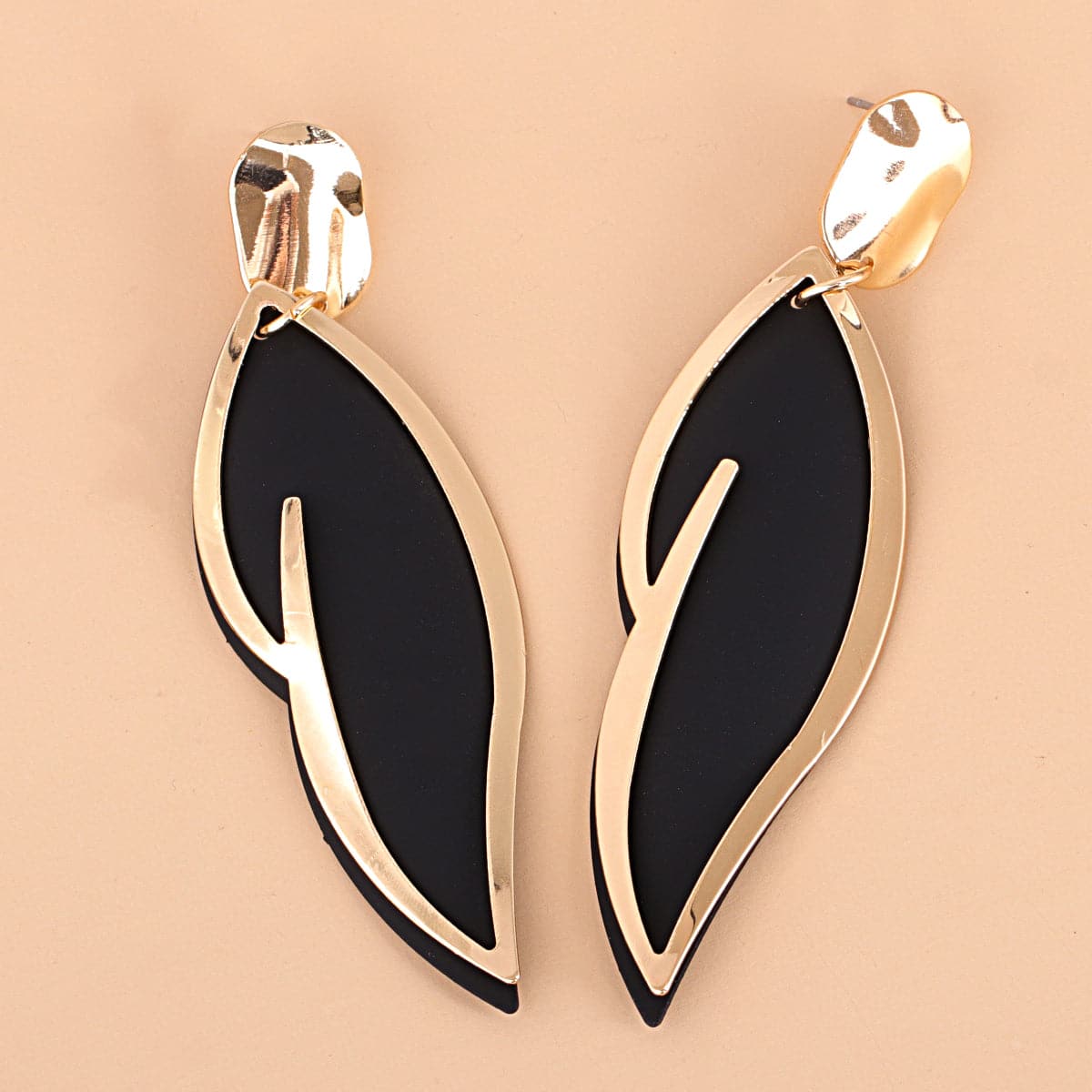 Black Enamel & 18K Gold-Plated Leaf Drop Earrings