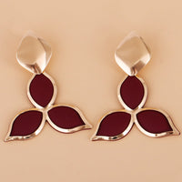 Red Oil Drip & Goldtone Flower Drop Earrings