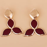 Red Oil Drip & Goldtone Flower Drop Earrings