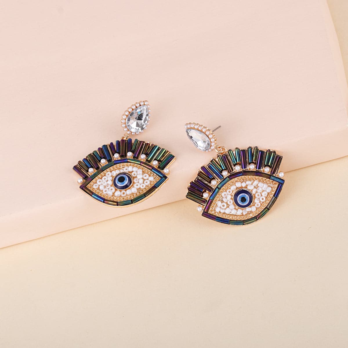 Black Cubic Zirconia & Pearl 18K Gold-Plated Evil Eye Drop Earrings