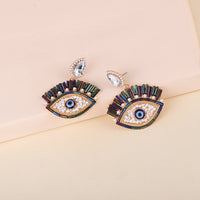 Black Cubic Zirconia & Imitation Pearl Evil Eye Drop Earrings