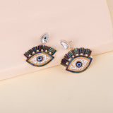 Black Cubic Zirconia & Imitation Pearl Evil Eye Drop Earrings