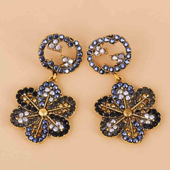 Black Multicolor Cubic Zirconia & 18K Gold-Plated Flower Drop Earrings