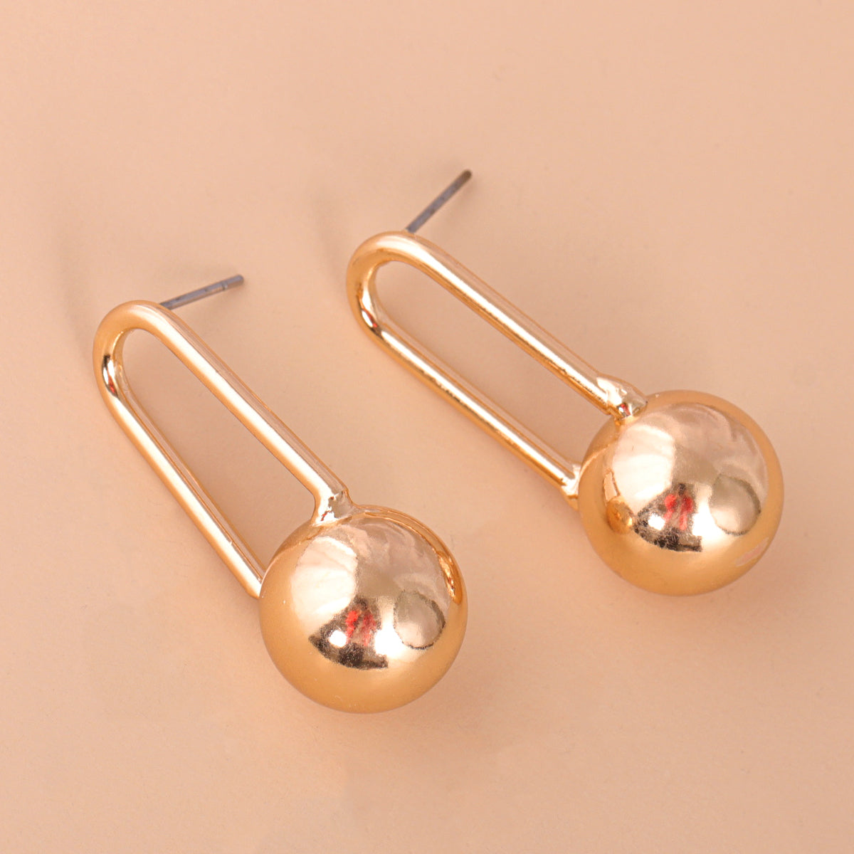18K Gold-Plated Pin and Ball Drop Earrings, gold drop earrings for women, everyday style, detail close-up
