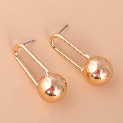 18K Gold-Plated Pin and Ball Drop Earrings, gold drop earrings for women, everyday style, detail close-up