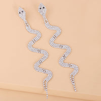 Cubic Zirconia & Silvertone Snake Drop Earrings