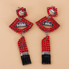 Red Cubic Zirconia & Crystal Lips Drop Earrings