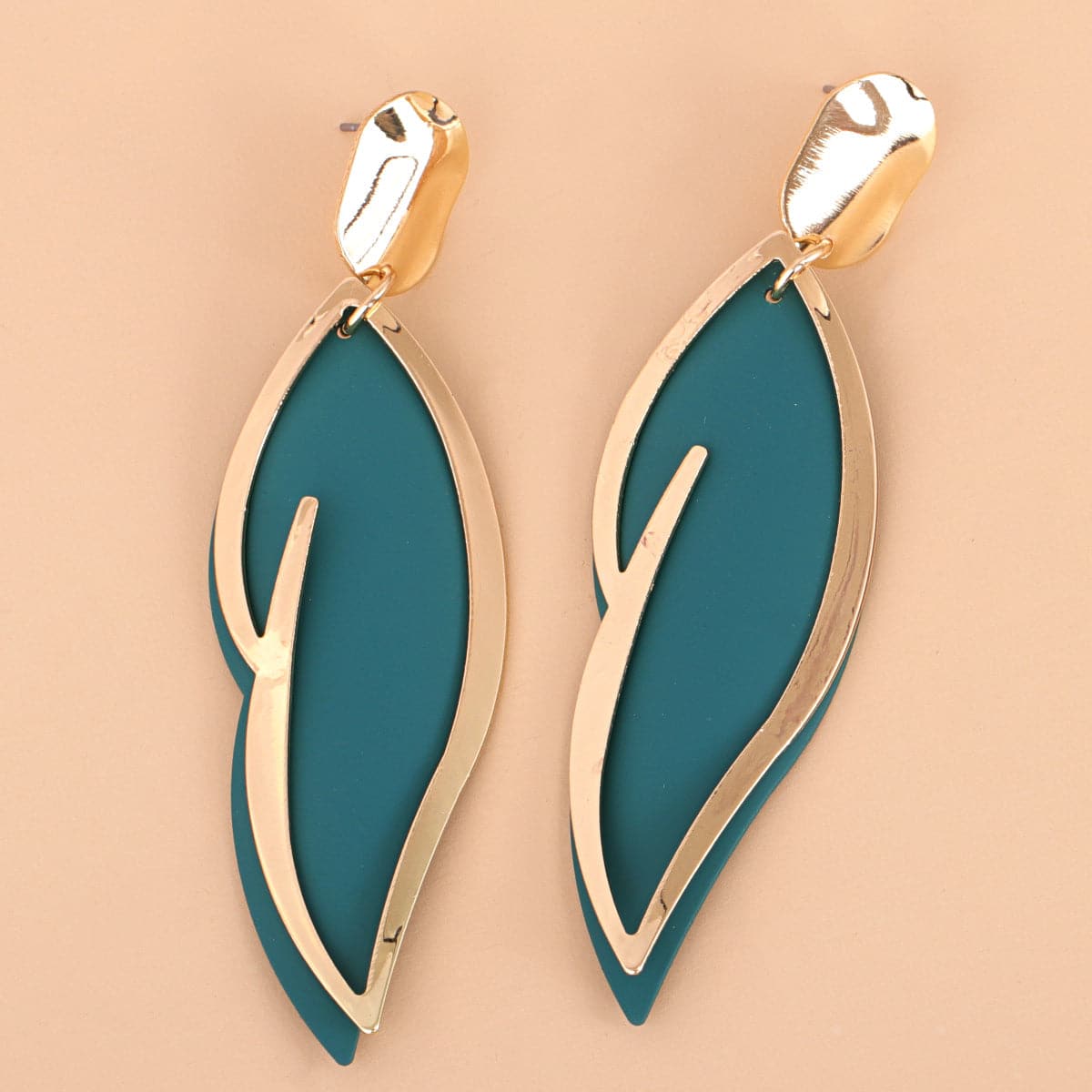 Green Enamel & 18K Gold-Plated Leaf Drop Earrings