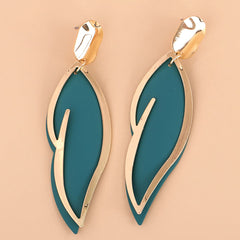 Green Enamel & 18K Gold-Plated Leaf Drop Earrings