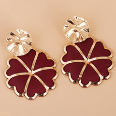 Brown Enamel & 18K Gold-Plated Heart Flower Drop Earrings