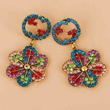 Red Multicolor Cubic Zirconia & 18K Gold-Plated Flower Drop Earrings