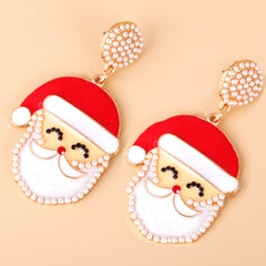 Red Enamel & Pearl 18K Gold-Plated Santa Face Drop Earrings