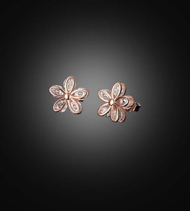 Cubic Zirconia & 18K Rose Gold-Plated Flower Stud Earrings