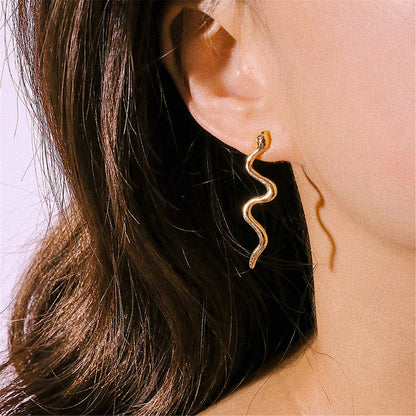 18K Gold-Plated Snake Stud Earrings, gold drop earrings for women, vintage-inspired design, front view