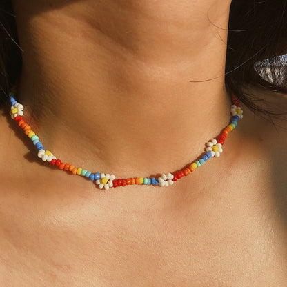Jewel-Tone Howlite and 18K Gold-Plated Floral Station Choker Necklace, chunky gold choker necklace, front view