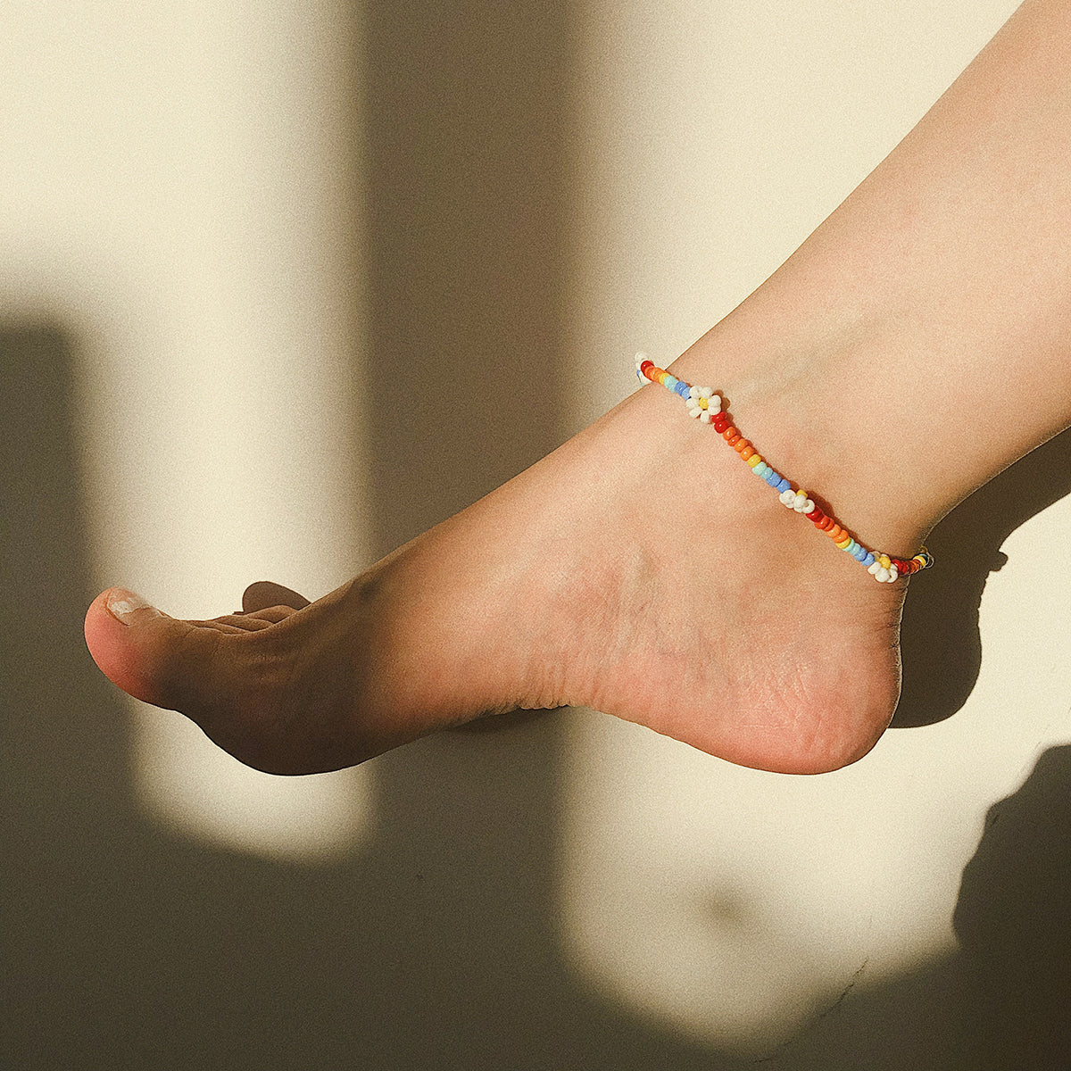 Multicolor Floral Beaded Anklet, anklet bracelet, everyday style, front view