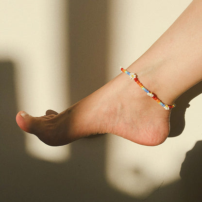 Multicolor Floral Beaded Anklet, anklet bracelet, everyday style, front view