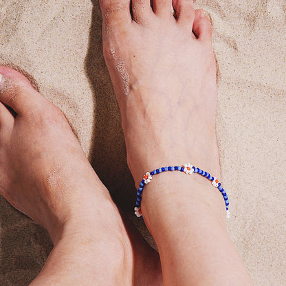 Blue Floral Beaded Anklet, anklet bracelet, everyday style, side view