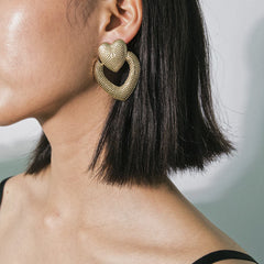 Silver-Plated Textured Open-Heart Drop Earrings
