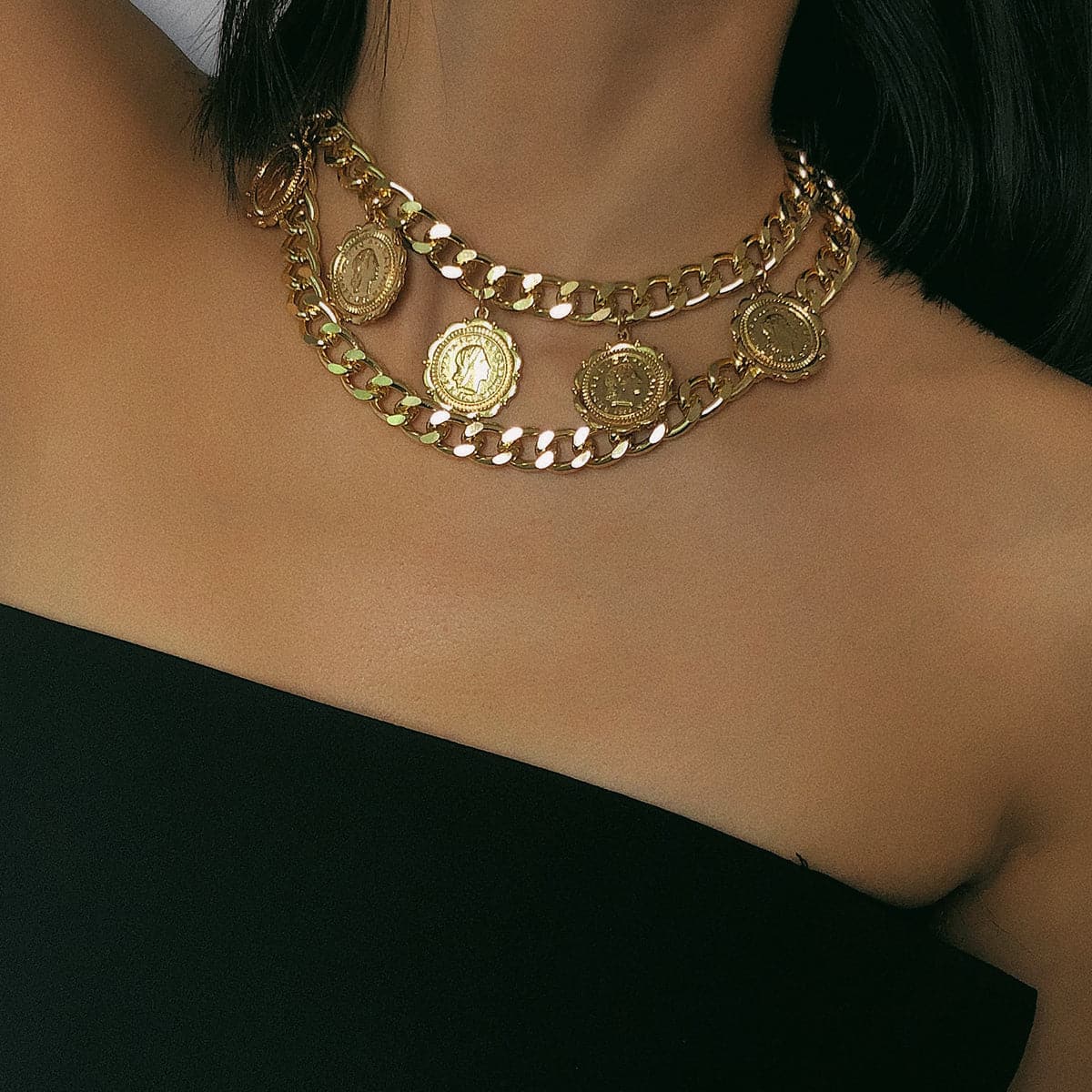 18K Gold-Plated Coin Station Layered Statement Necklace