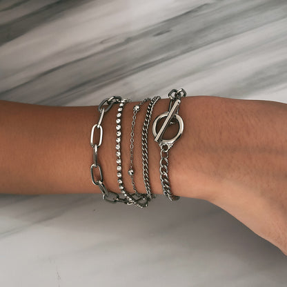 Cubic Zirconia and Silver-Plated Curb Chain Bracelet Set, jewelry gift sets for women, vintage-inspired design, side view