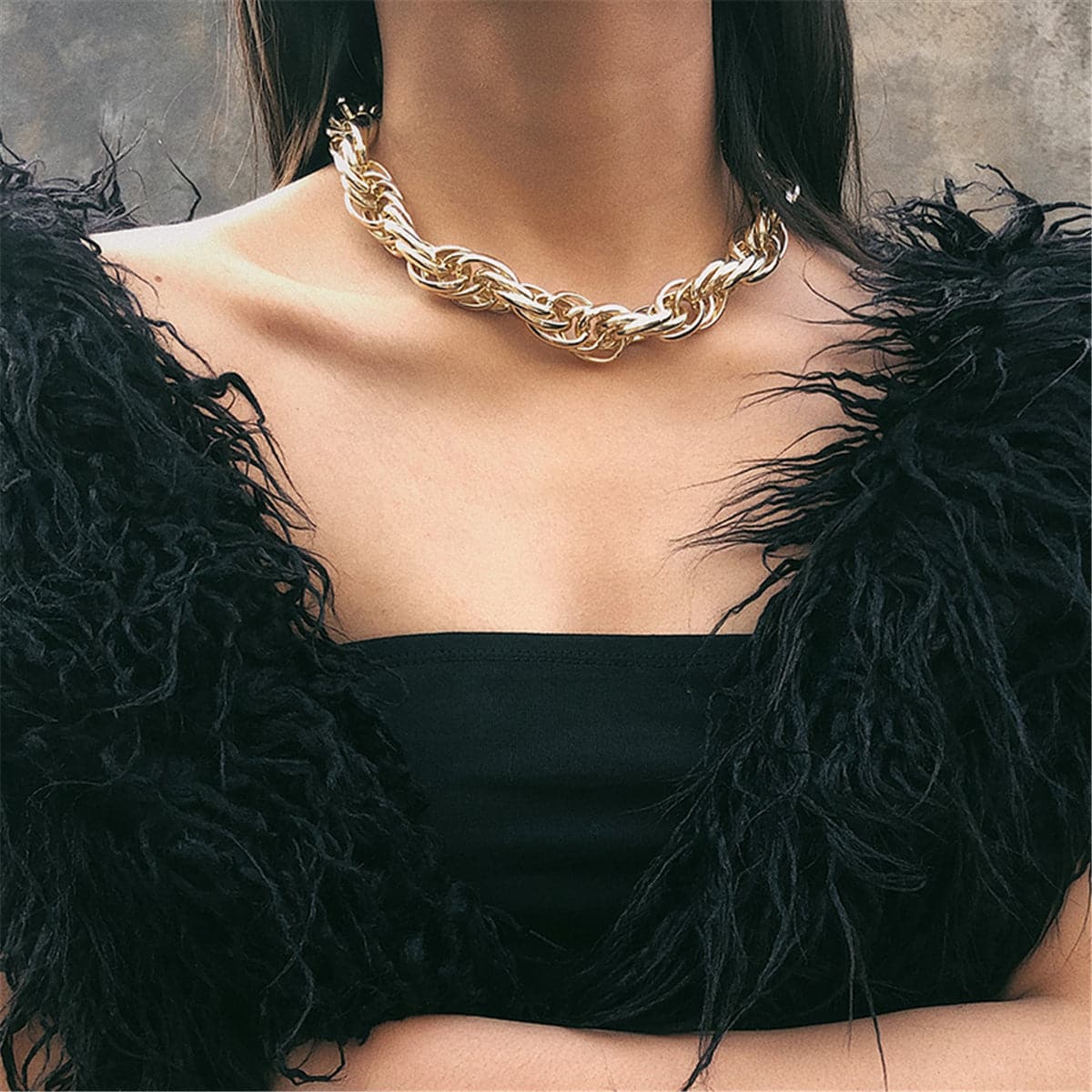 18K Gold-Plated Twine Rope-Chain Choker Necklace, gold pendant necklace for women, botanical inspired, side view