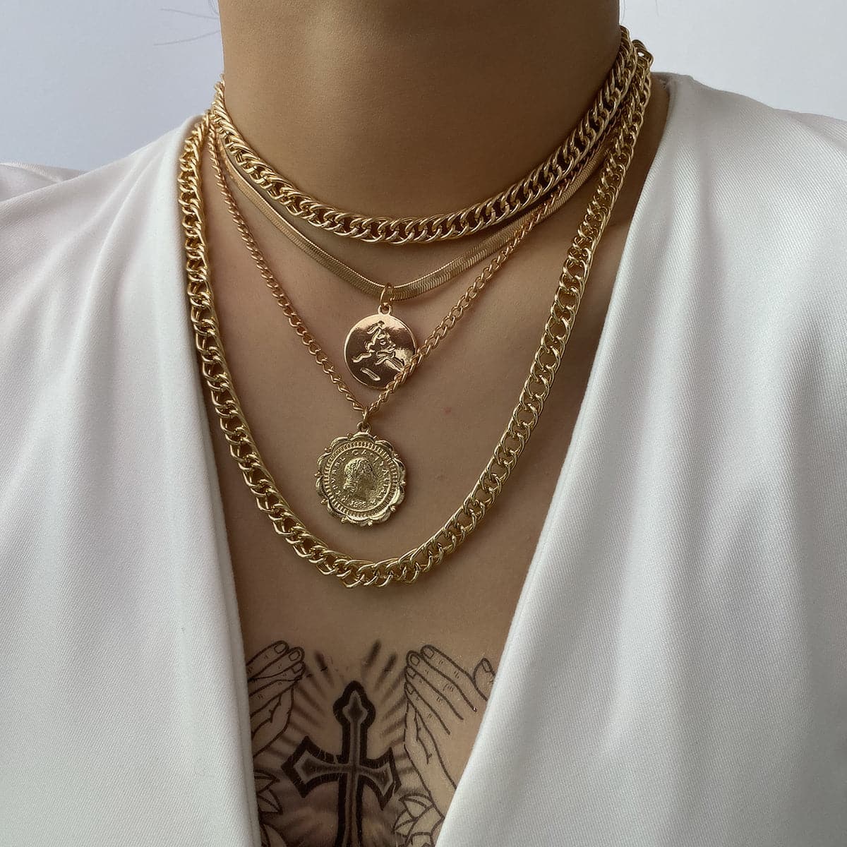 18K Gold-Plated Coins Layered Pendant Necklace, gold pendant necklace for women, botanical inspired, lifestyle look