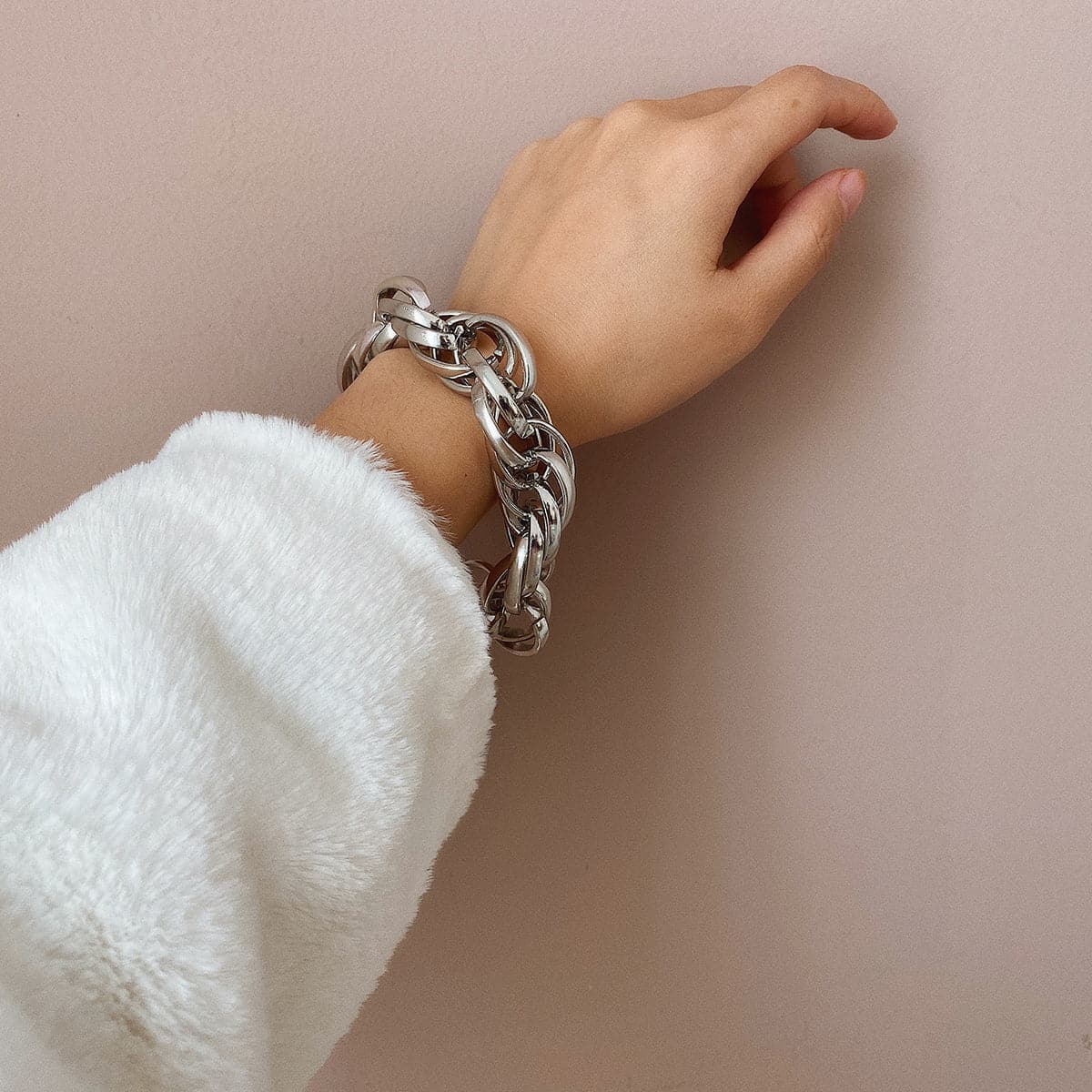 Silver-Plated Overlapping Chain Link Bracelet