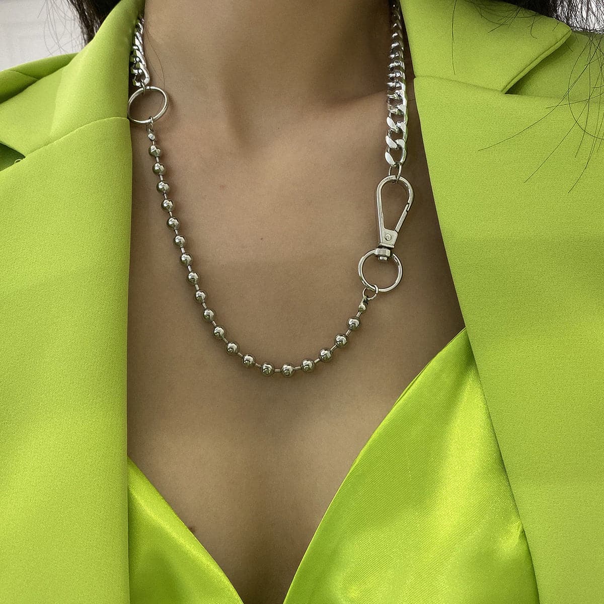 Silver-Plated Beaded Lobster Claw Necklace