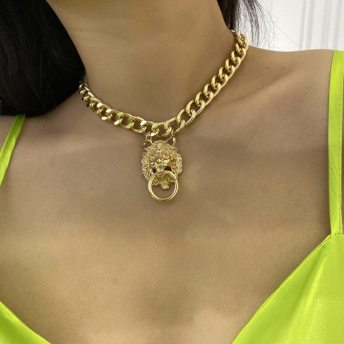 18K Gold-Plated Lion Catch Pendant Necklace
