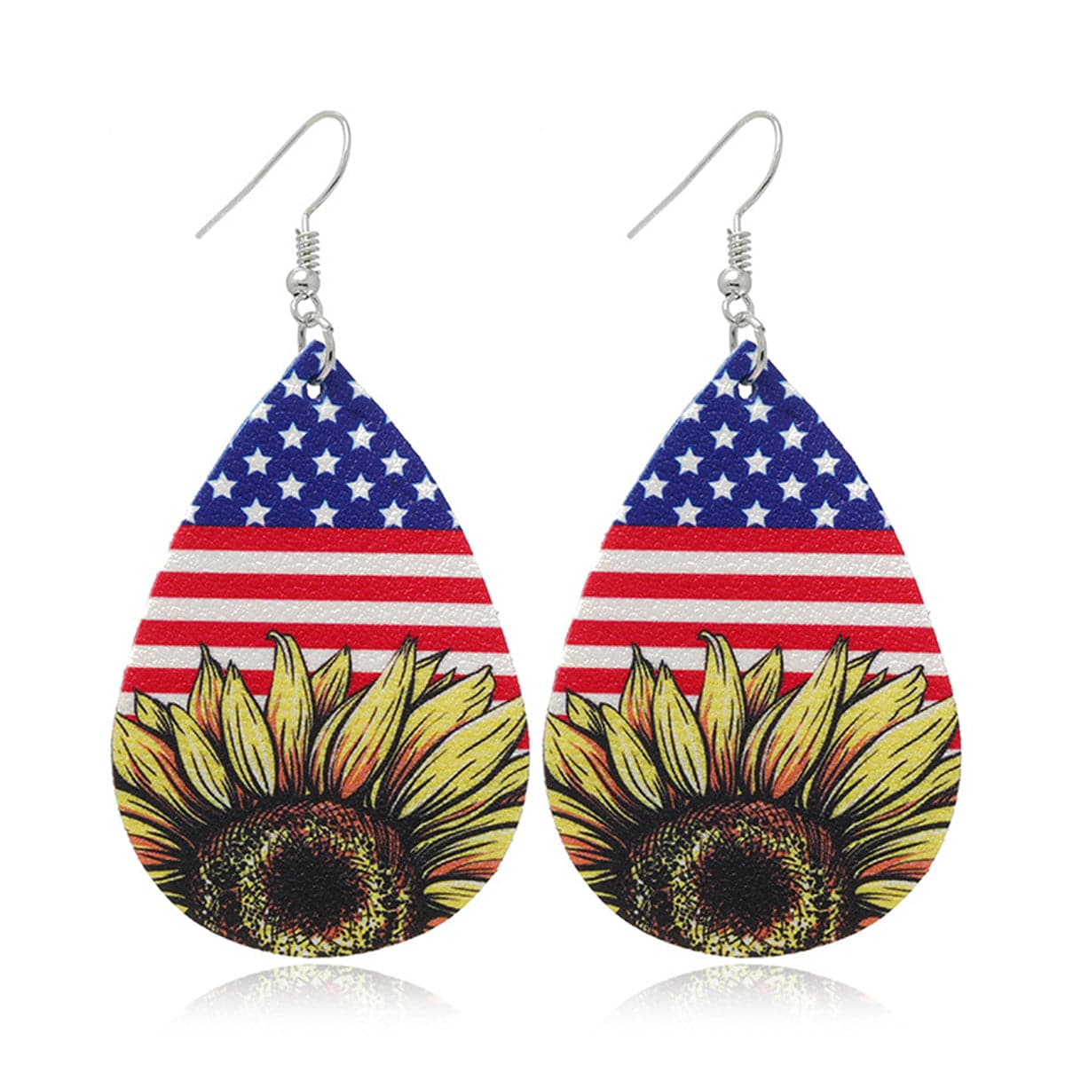Yellow & Red Polystyrene Stars & Stripes Sunflower Drop Earrings