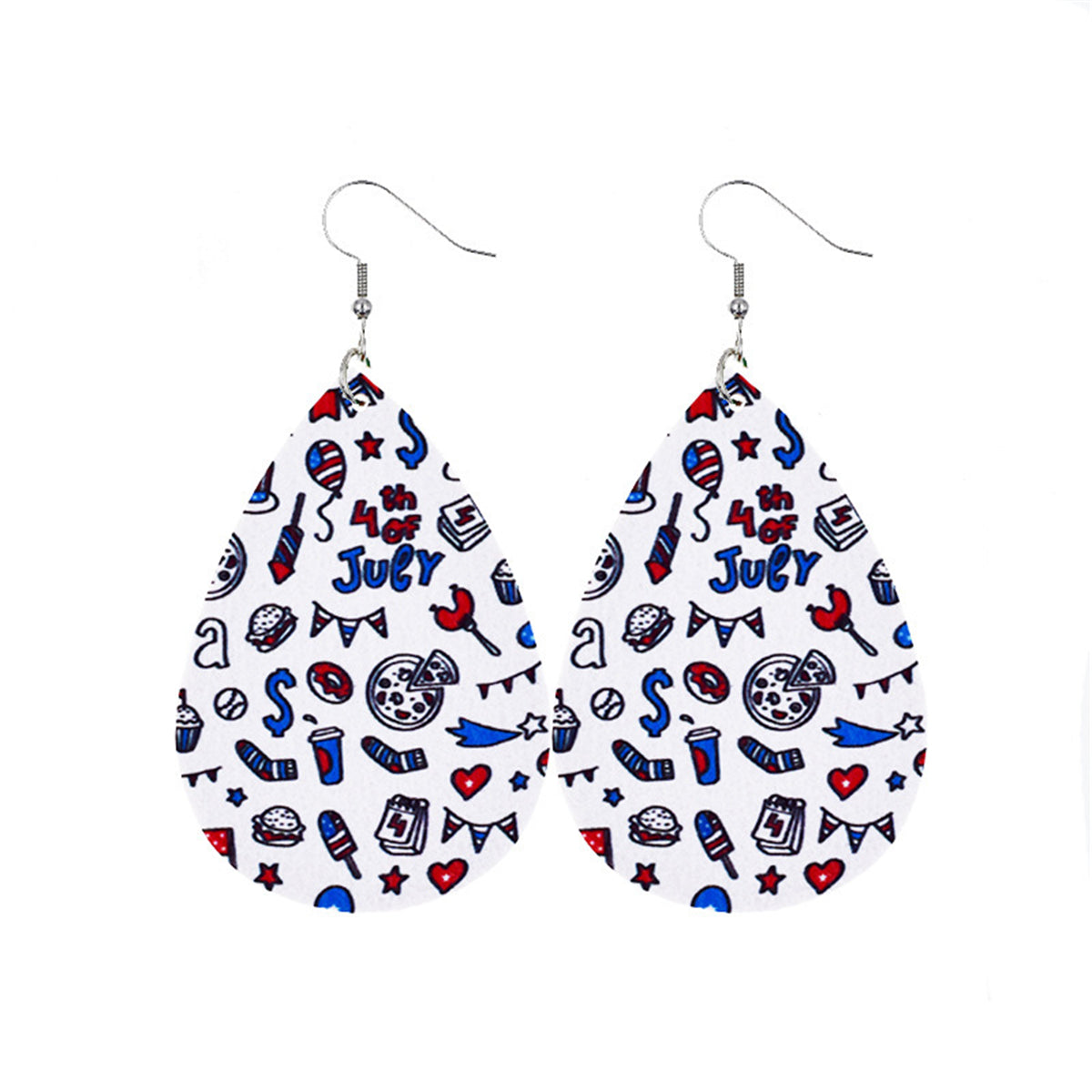 White & Blue Polystyrene '4Th Of July' Party Drop Earrings