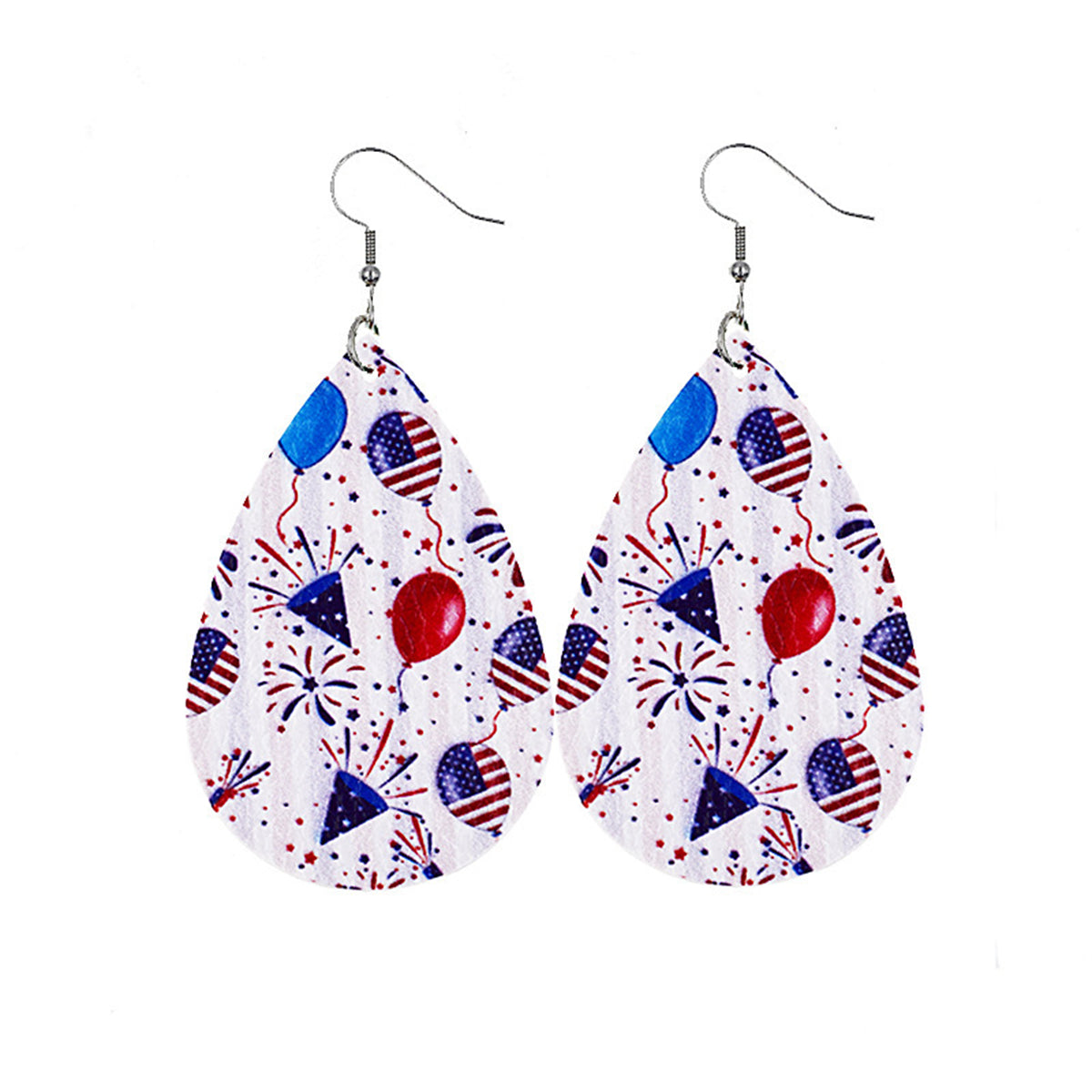 White & Red Polystyrene Celebration Teardrop Drop Earrings