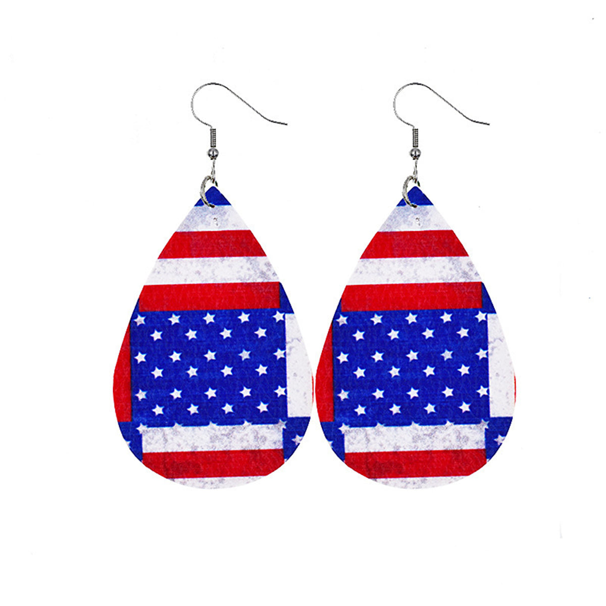 Blue & Red Polystyrene Stars & Stripes Teardrop Drop Earrings
