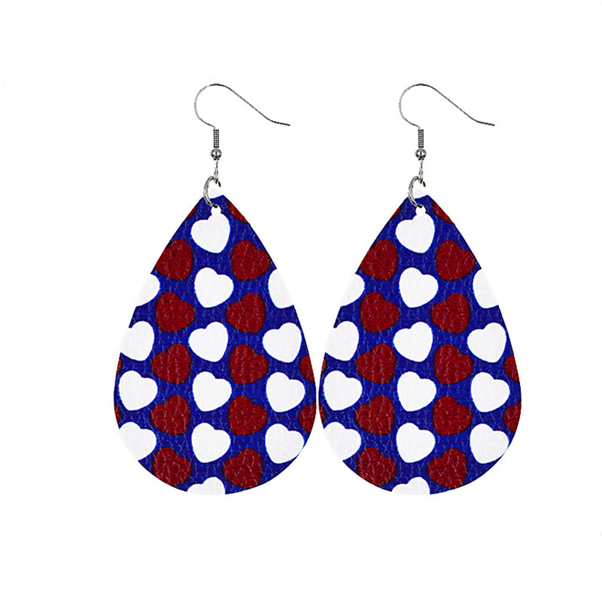 Blue & White Polystyrene Heart Teardrop Drop Earrings