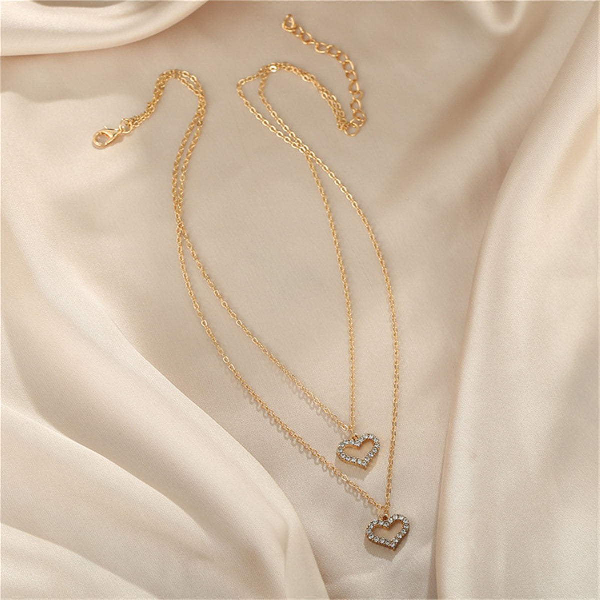 Cubic Zirconia & 18K Gold-Plated Open Heart Pendant Layered Necklace