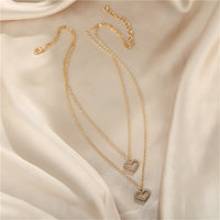 Cubic Zirconia & 18k Gold-Plated Open Heart Pendant Layered Necklace