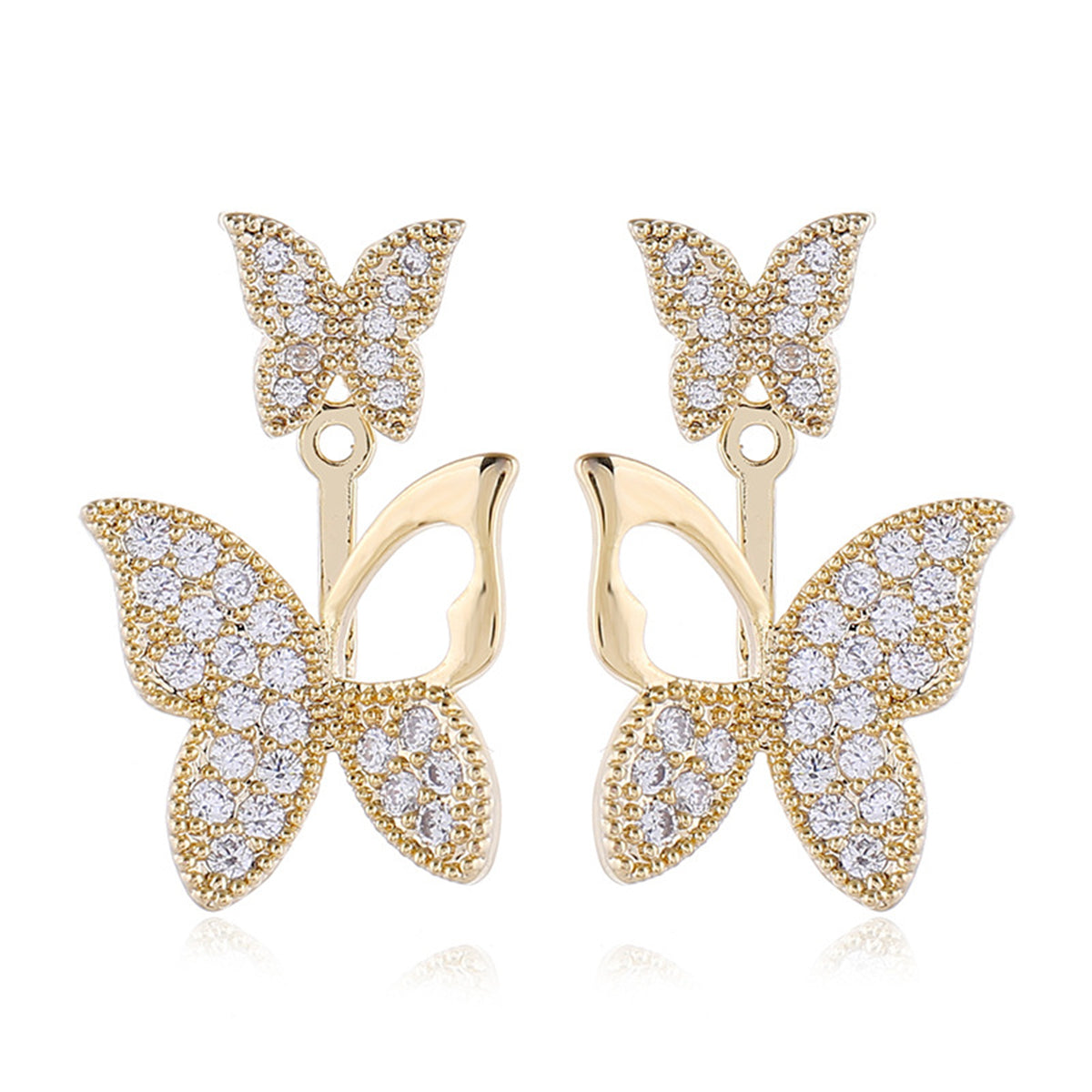 Cubic Zirconia & 18K Gold-Plated Cutout Butterfly Ear Jackets