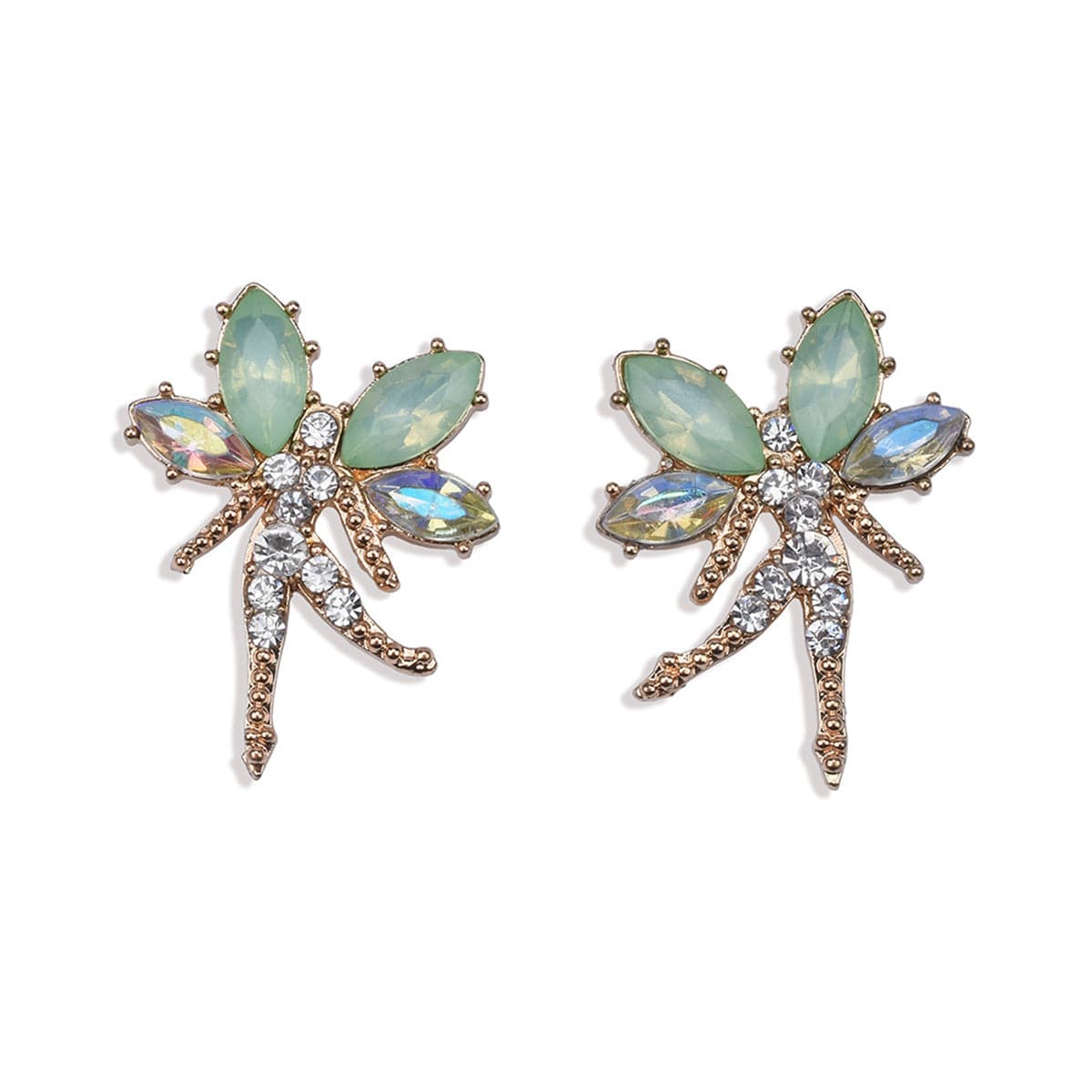 Green Crystal & Cubic Zirconia Fairy Stud Earrings