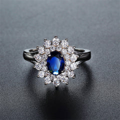 Cubic Zirconia & Navy Crystal Flower Halo Ring