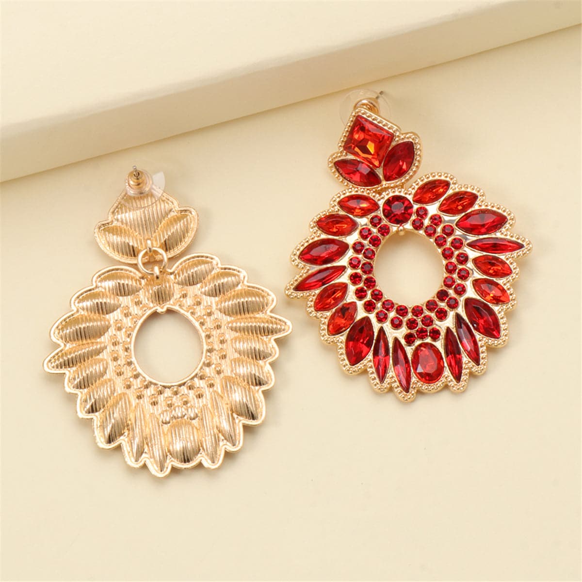 Red Crystal & Cubic Zirconia 18K Gold-Plated Geometric Drop Earrings