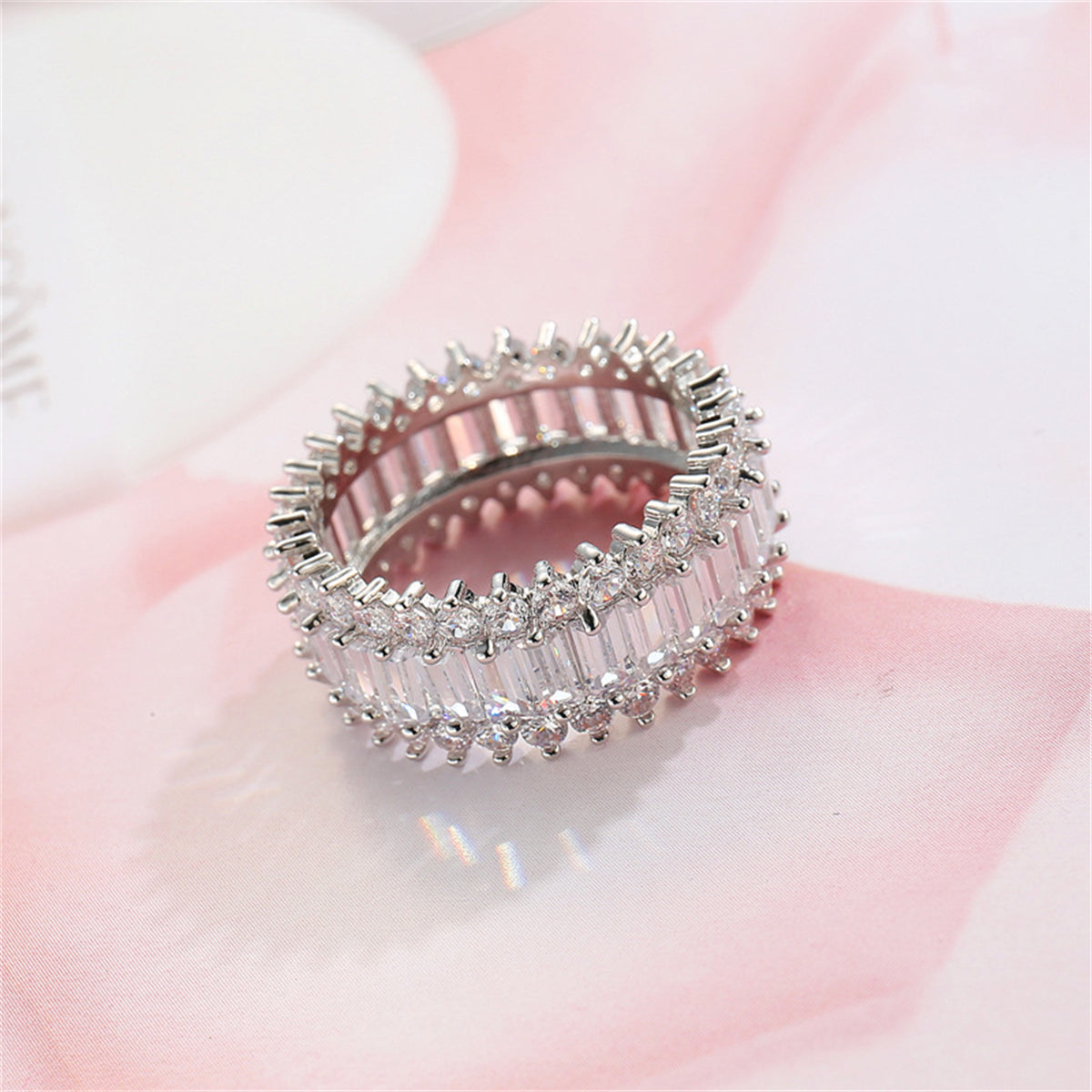 Crystal & Cubic Zirconia Silver-Plated Band Ring