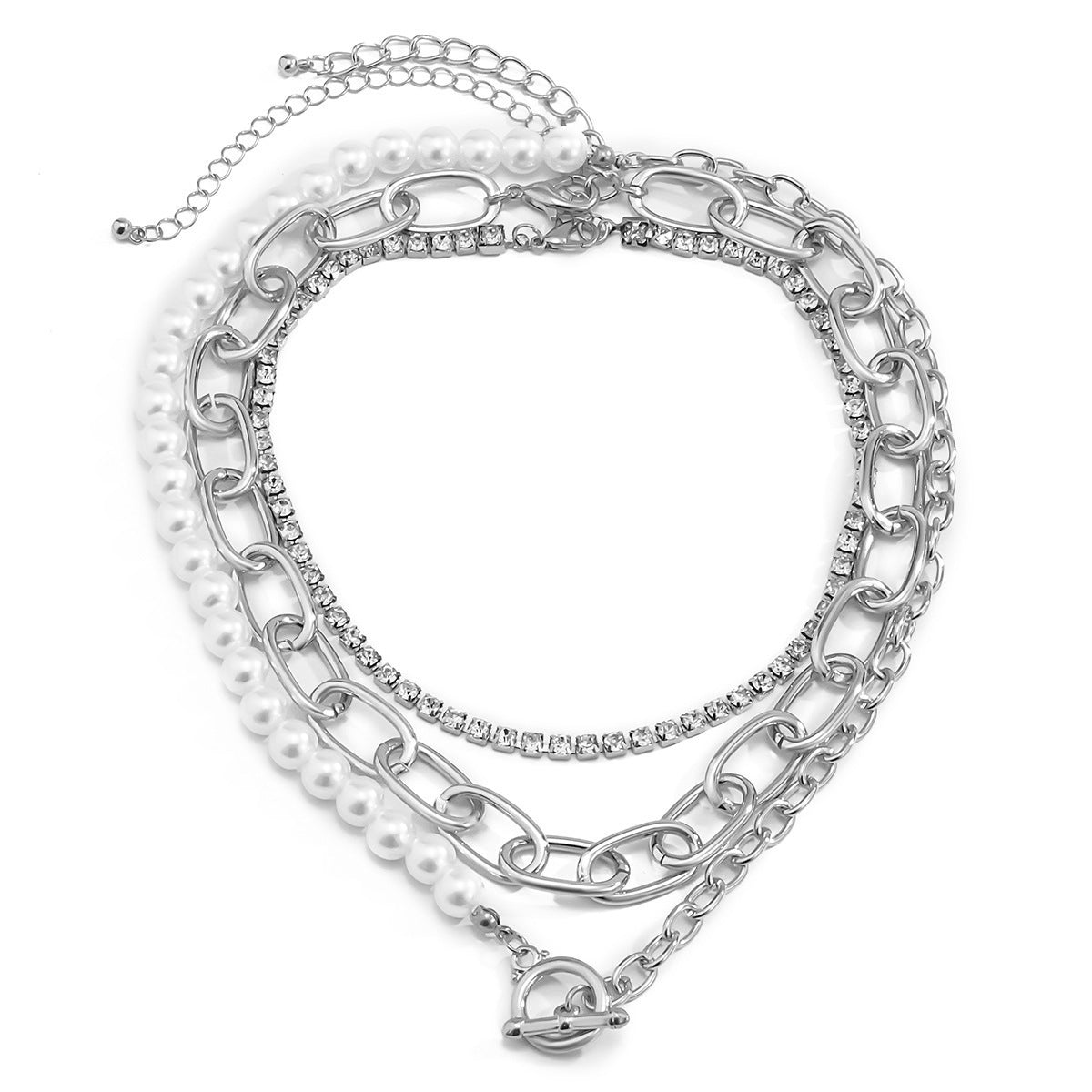 Pearl and Cubic Zirconia Silver-Plated Toggle Choker Necklace Set, jewelry gift sets for women, styled look