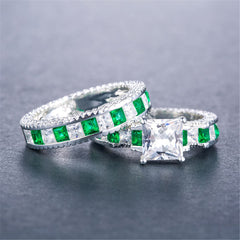 Green & White Crystal & Silver-Plated Band & Ring - streetregion